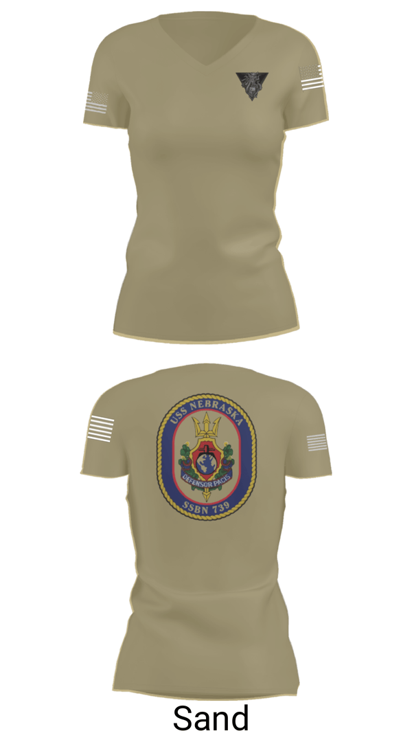 Women's Short Sleeve Vneck Shirt, USS Nebraska, Navy, Teamtime, Team time, sublimation, custom sports apparel, team uniforms, spirit wear, spiritwear, sports uniforms, custom shirts, team store, custom team store, fundraiser sports, apparel fundraiser