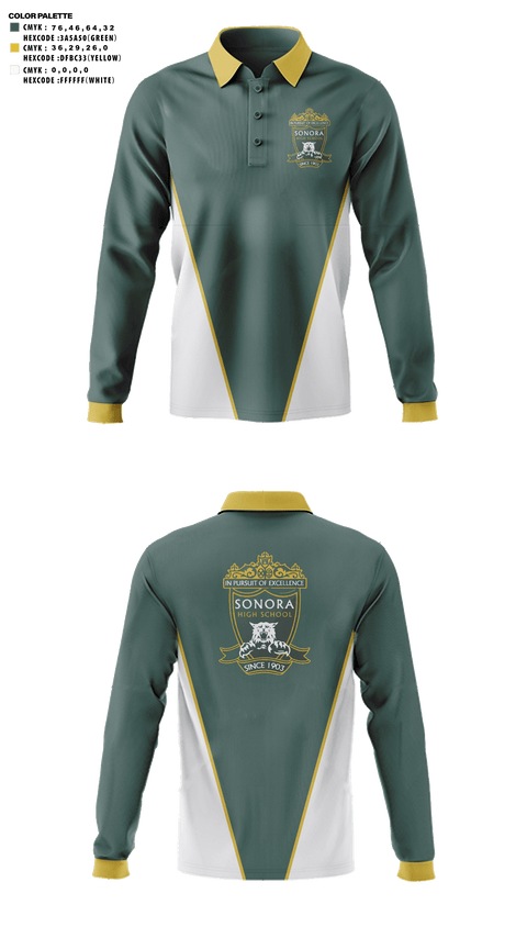 Long Sleeve Performance Polo, Sonora High School Golf, Golf, Teamtime, Team time, sublimation, custom sports apparel, team uniforms, spirit wear, spiritwear, sports uniforms, custom shirts, team store, custom team store, fundraiser sports, apparel fundraiser