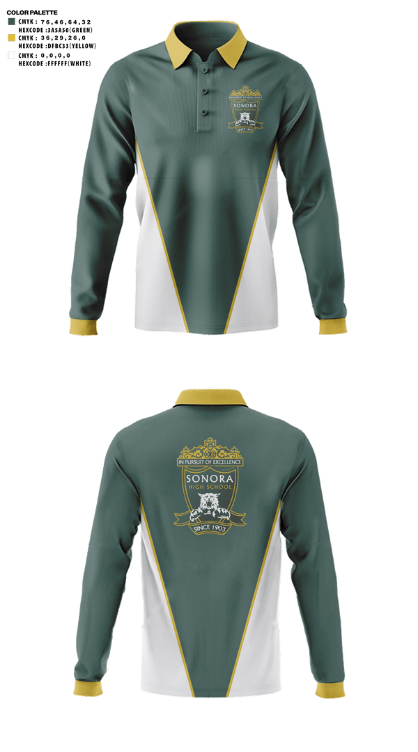 Long Sleeve Performance Polo, Sonora High School Golf, Golf, Teamtime, Team time, sublimation, custom sports apparel, team uniforms, spirit wear, spiritwear, sports uniforms, custom shirts, team store, custom team store, fundraiser sports, apparel fundraiser