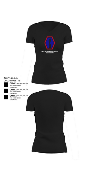 Womens Short Sleeve Vneck Shirt, 100th Battalion 442nd Infantry Delta dragons, Army, Teamtime, Team time, sublimation, custom sports apparel, team uniforms, spirit wear, spiritwear, sports uniforms, custom shirts, team store, custom team store, fundraiser sports, apparel fundraiser