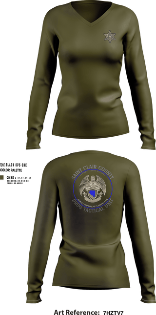 Womens Long Sleeve Vneck Shirt, Drug Tactical Unit, , Teamtime, Team time, sublimation, custom sports apparel, team uniforms, spirit wear, spiritwear, sports uniforms, custom shirts, team store, custom team store, fundraiser sports, apparel fundraiser