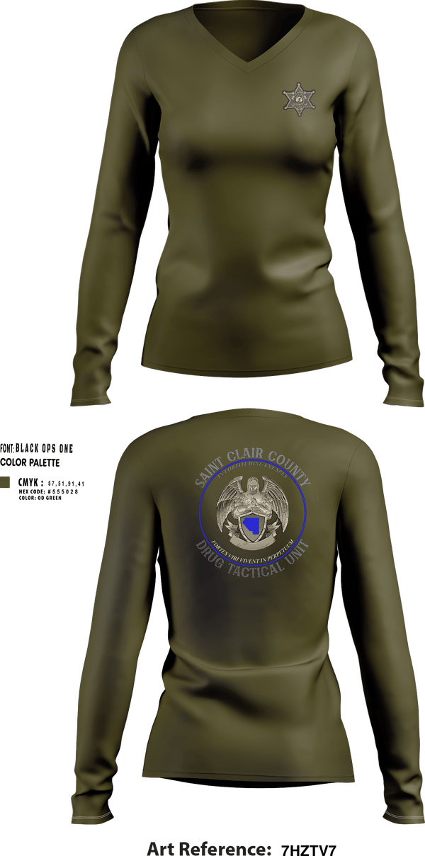 Womens Long Sleeve Vneck Shirt, Drug Tactical Unit, , Teamtime, Team time, sublimation, custom sports apparel, team uniforms, spirit wear, spiritwear, sports uniforms, custom shirts, team store, custom team store, fundraiser sports, apparel fundraiser