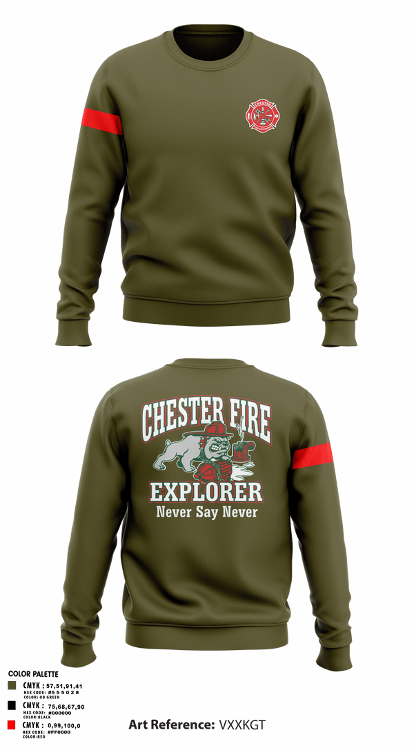 Crew Neck Sweatshirt, Chester fire explorers, Fire Department, Teamtime, Team time, sublimation, custom sports apparel, team uniforms, spirit wear, spiritwear, sports uniforms, custom shirts, team store, custom team store, fundraiser sports, apparel fundraiser