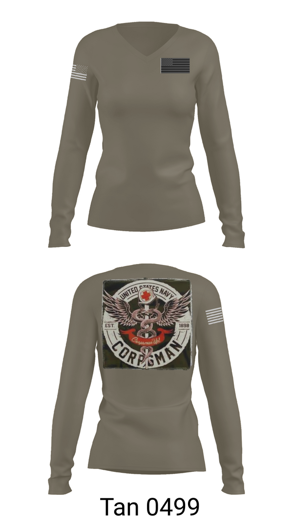 Womens Long Sleeve Vneck Shirt, Hospital Corpsman, , Teamtime, Team time, sublimation, custom sports apparel, team uniforms, spirit wear, spiritwear, sports uniforms, custom shirts, team store, custom team store, fundraiser sports, apparel fundraiser
