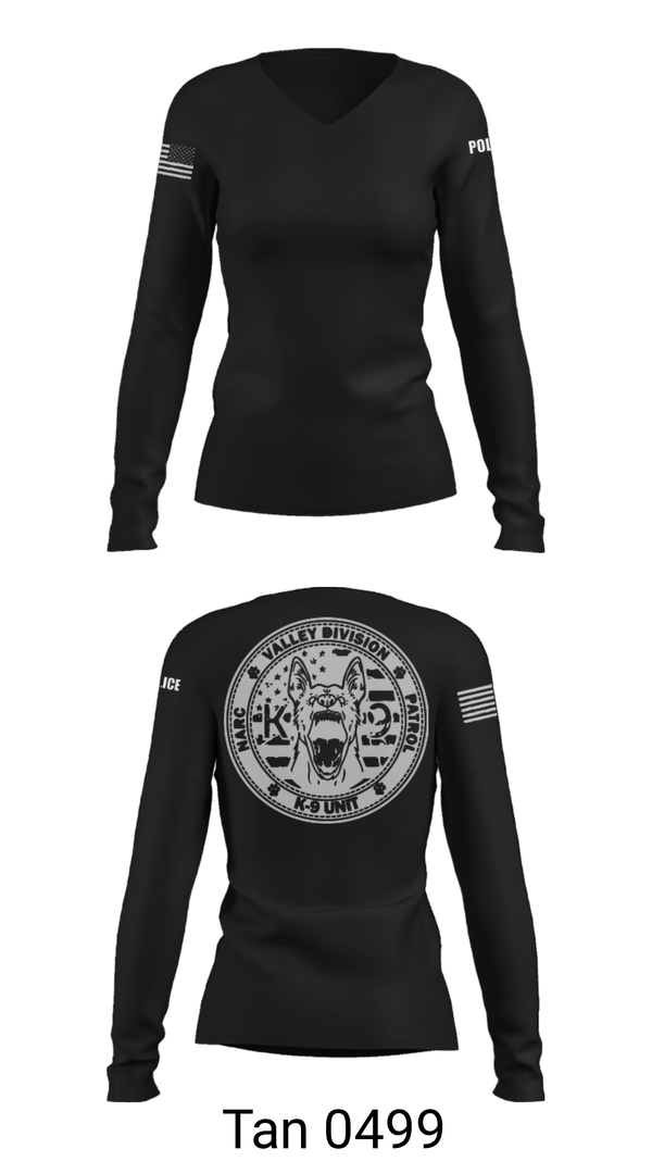 Womens Long Sleeve Vneck Shirt, VALLEY K9, , Teamtime, Team time, sublimation, custom sports apparel, team uniforms, spirit wear, spiritwear, sports uniforms, custom shirts, team store, custom team store, fundraiser sports, apparel fundraiser