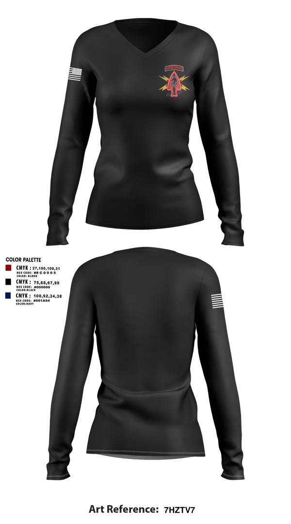 Womens Long Sleeve Vneck Shirt 1, USASOC, Army, Teamtime, Team time, sublimation, custom sports apparel, team uniforms, spirit wear, spiritwear, sports uniforms, custom shirts, team store, custom team store, fundraiser sports, apparel fundraiser