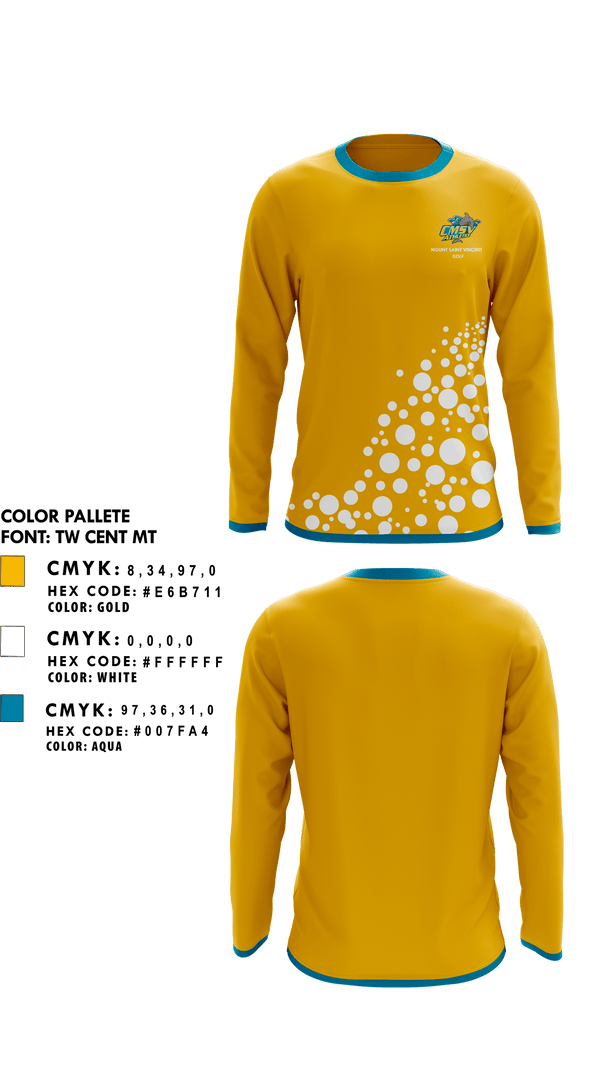 Long Sleeve Performance Shirt, College of Mount Saint Vincent Golf, Golf, Teamtime, Team time, sublimation, custom sports apparel, team uniforms, spirit wear, spiritwear, sports uniforms, custom shirts, team store, custom team store, fundraiser sports, apparel fundraiser