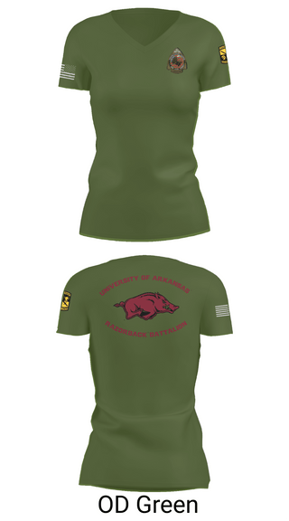 Womens Short Sleeve Vneck Shirt, University of Arkansas Army ROTC - Razorback Battalion, Army, Teamtime, Team time, sublimation, custom sports apparel, team uniforms, spirit wear, spiritwear, sports uniforms, custom shirts, team store, custom team store, fundraiser sports, apparel fundraiser