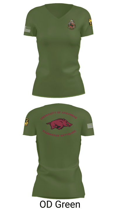 University of Arkansas Army ROTC - Razorback Battalion 15416563 Women's Short Sleeve V-neck Shirt - 48