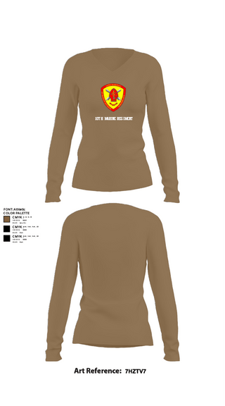 Women's Long Sleeve Vneck Shirt, 10th Marine Regiment, Marines, Teamtime, Team time, sublimation, custom sports apparel, team uniforms, spirit wear, spiritwear, sports uniforms, custom shirts, team store, custom team store, fundraiser sports, apparel fundraiser