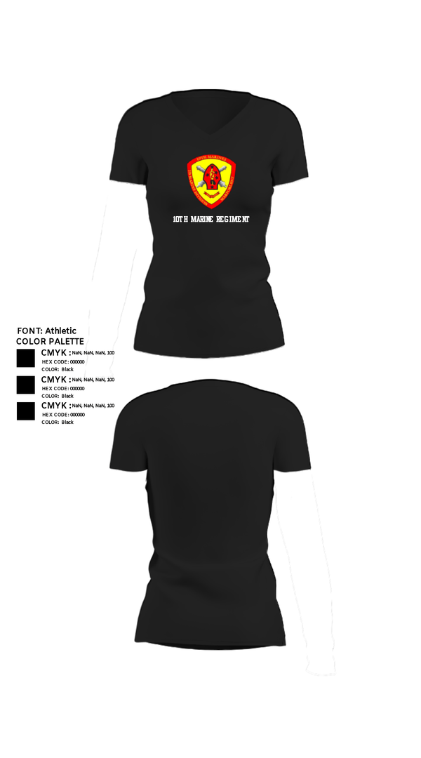 Women's Short Sleeve Vneck Shirt, 10th Marine Regiment, Marines, Teamtime, Team time, sublimation, custom sports apparel, team uniforms, spirit wear, spiritwear, sports uniforms, custom shirts, team store, custom team store, fundraiser sports, apparel fundraiser