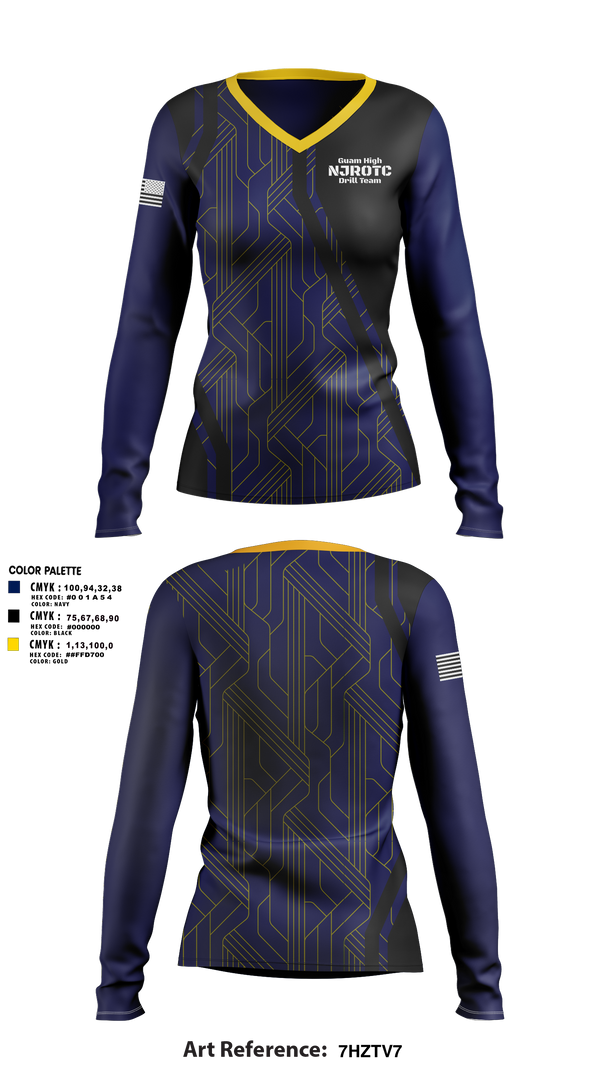 Womens Long Sleeve Vneck Shirt, Guam High NJROTC Drill Team, , Teamtime, Team time, sublimation, custom sports apparel, team uniforms, spirit wear, spiritwear, sports uniforms, custom shirts, team store, custom team store, fundraiser sports, apparel fundraiser