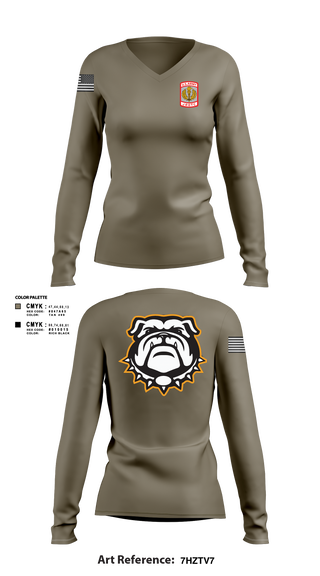 Womens Long Sleeve Vneck Shirt 1, MSB DrumLine 23-24Bulldog Battalion 24-25, Army, Teamtime, Team time, sublimation, custom sports apparel, team uniforms, spirit wear, spiritwear, sports uniforms, custom shirts, team store, custom team store, fundraiser sports, apparel fundraiser