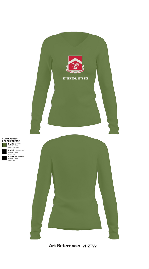 Womens Long Sleeve Vneck Shirt 1, 937th CEC-A, 40th BEB, Army, Teamtime, Team time, sublimation, custom sports apparel, team uniforms, spirit wear, spiritwear, sports uniforms, custom shirts, team store, custom team store, fundraiser sports, apparel fundraiser