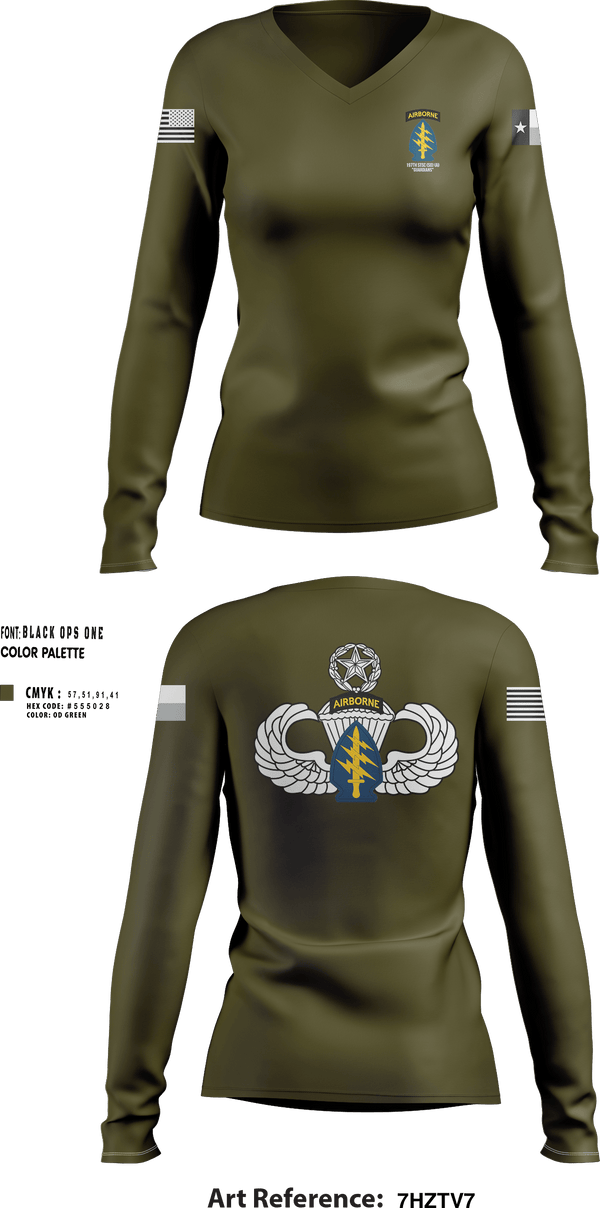 Womens Long Sleeve Vneck Shirt, 197th STSC (SO)(A), National Guard, Teamtime, Team time, sublimation, custom sports apparel, team uniforms, spirit wear, spiritwear, sports uniforms, custom shirts, team store, custom team store, fundraiser sports, apparel fundraiser