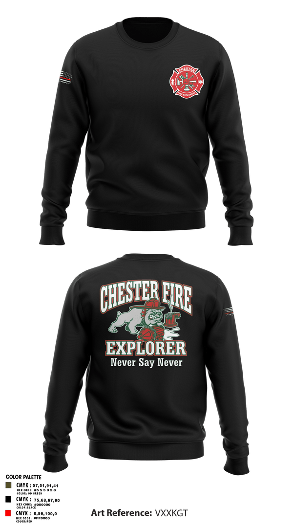 Crew Neck Sweatshirt, Chester fire explorers, Fire Department, Teamtime, Team time, sublimation, custom sports apparel, team uniforms, spirit wear, spiritwear, sports uniforms, custom shirts, team store, custom team store, fundraiser sports, apparel fundraiser