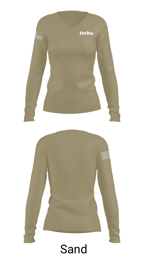 Women's Long Sleeve Vneck Shirt, Delta, Navy, Teamtime, Team time, sublimation, custom sports apparel, team uniforms, spirit wear, spiritwear, sports uniforms, custom shirts, team store, custom team store, fundraiser sports, apparel fundraiser