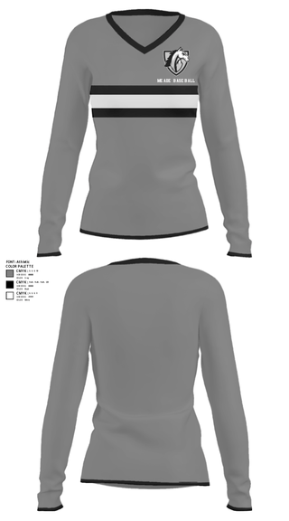 Women's Long Sleeve Vneck Shirt, Meade High School Baseball, Baseball, Teamtime, Team time, sublimation, custom sports apparel, team uniforms, spirit wear, spiritwear, sports uniforms, custom shirts, team store, custom team store, fundraiser sports, apparel fundraiser