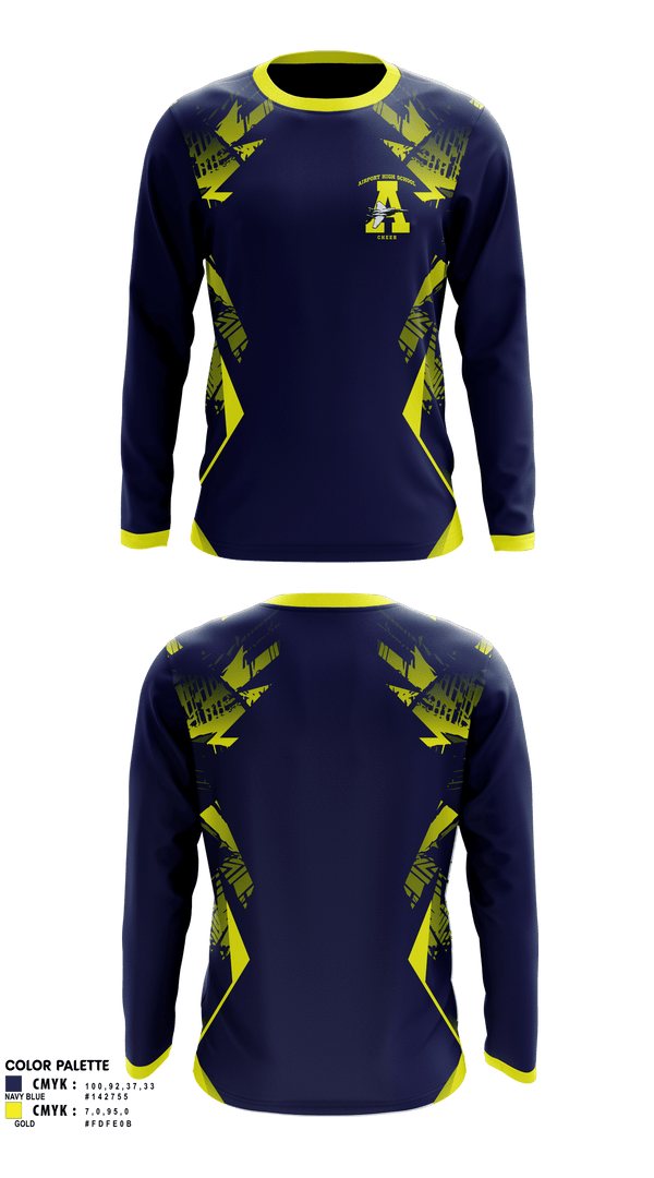 Long Sleeve Performance Shirt, Airport High School Cheer, Cheer, Teamtime, Team time, sublimation, custom sports apparel, team uniforms, spirit wear, spiritwear, sports uniforms, custom shirts, team store, custom team store, fundraiser sports, apparel fundraiser