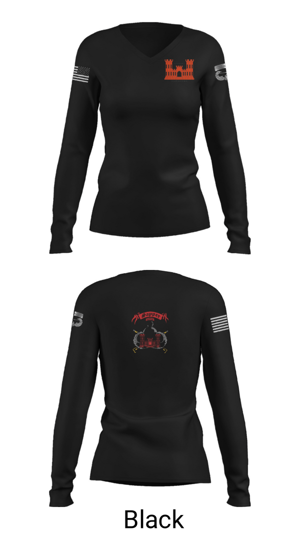 Women's Long Sleeve Vneck Shirt, 1138th SAPPER Company, Army, Teamtime, Team time, sublimation, custom sports apparel, team uniforms, spirit wear, spiritwear, sports uniforms, custom shirts, team store, custom team store, fundraiser sports, apparel fundraiser