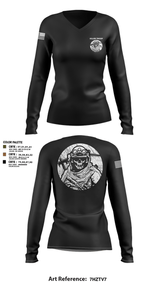 Women's Long Sleeve Vneck Shirt, Killer Troop, Army, Teamtime, Team time, sublimation, custom sports apparel, team uniforms, spirit wear, spiritwear, sports uniforms, custom shirts, team store, custom team store, fundraiser sports, apparel fundraiser
