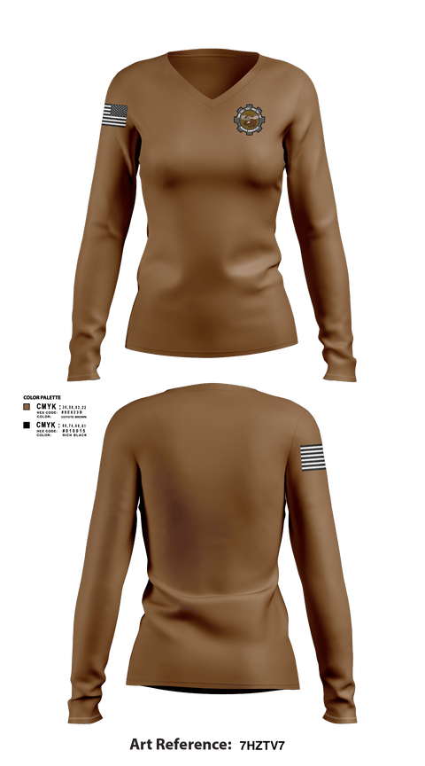 Women's Long Sleeve Vneck Shirt, Moose Knuckles, Army, Teamtime, Team time, sublimation, custom sports apparel, team uniforms, spirit wear, spiritwear, sports uniforms, custom shirts, team store, custom team store, fundraiser sports, apparel fundraiser