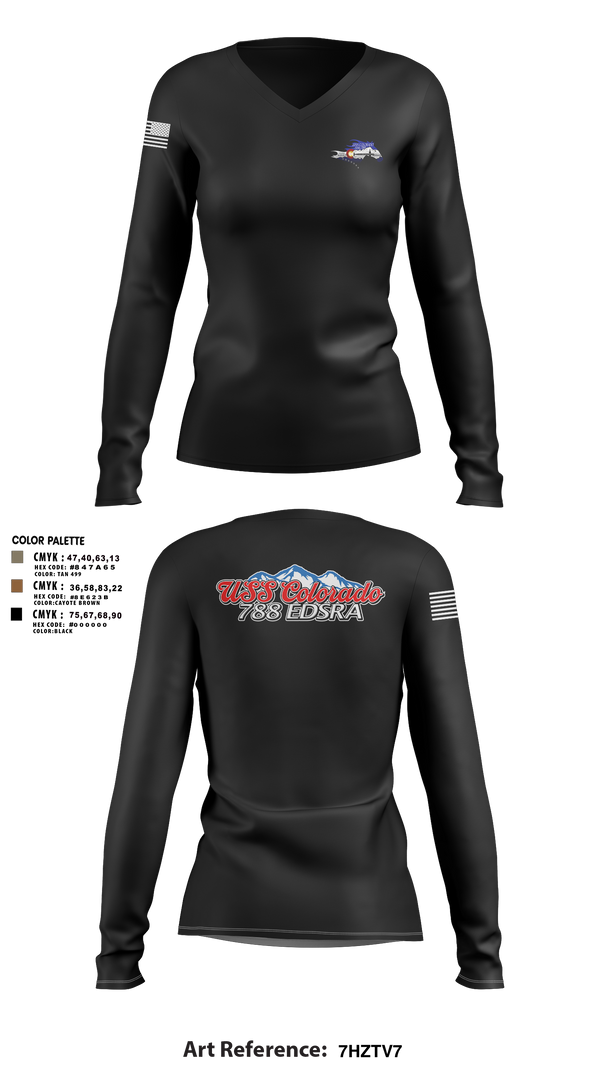 Womens Long Sleeve Vneck Shirt, USS Colorado, Navy, Teamtime, Team time, sublimation, custom sports apparel, team uniforms, spirit wear, spiritwear, sports uniforms, custom shirts, team store, custom team store, fundraiser sports, apparel fundraiser