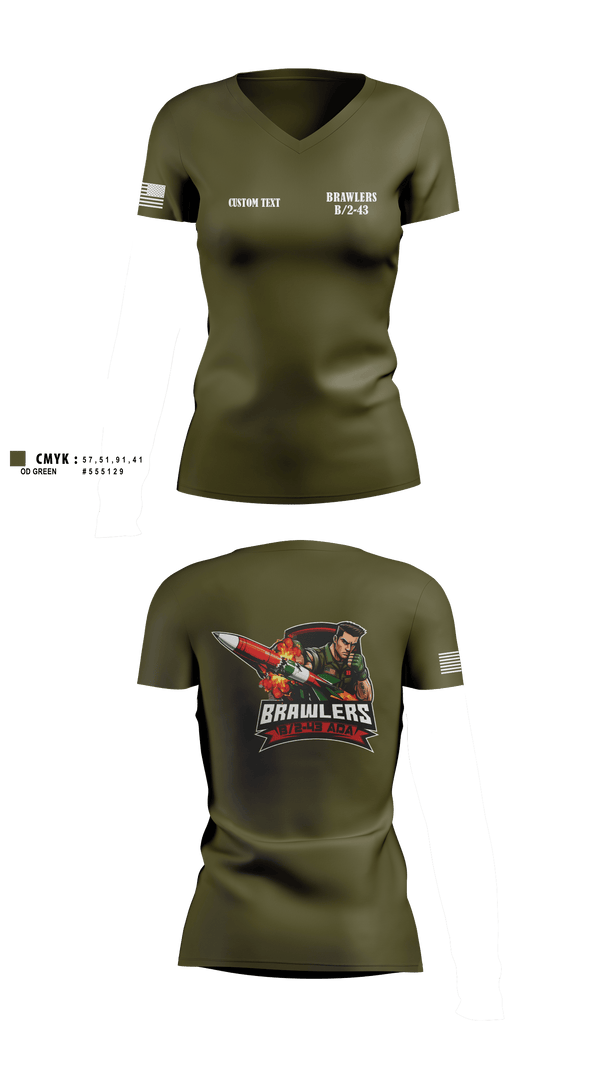 Womens Short Sleeve Vneck Shirt, Brawlers, Army, Teamtime, Team time, sublimation, custom sports apparel, team uniforms, spirit wear, spiritwear, sports uniforms, custom shirts, team store, custom team store, fundraiser sports, apparel fundraiser