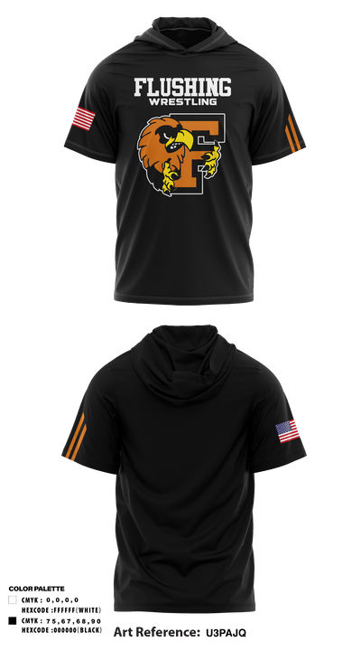 Flushing High School Wrestling 10163211 Short Sleeve Performance Shirt with hood - 3