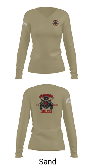 Womens Long Sleeve Vneck Shirt, 1st Cav 3rd BEB ACO “Outlaw”, , Teamtime, Team time, sublimation, custom sports apparel, team uniforms, spirit wear, spiritwear, sports uniforms, custom shirts, team store, custom team store, fundraiser sports, apparel fundraiser