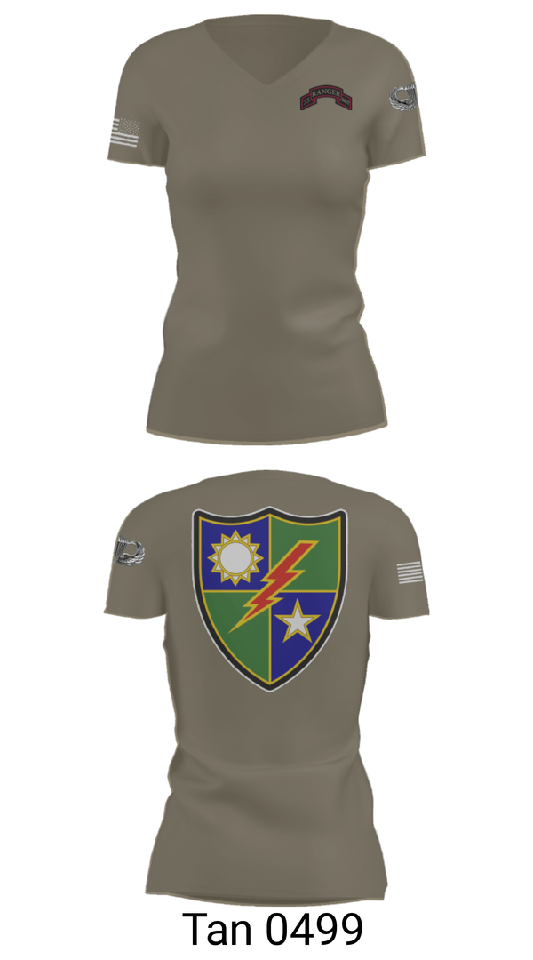 Women's Short Sleeve Vneck Shirt, 75th Ranger Regiment, Army, Teamtime, Team time, sublimation, custom sports apparel, team uniforms, spirit wear, spiritwear, sports uniforms, custom shirts, team store, custom team store, fundraiser sports, apparel fundraiser