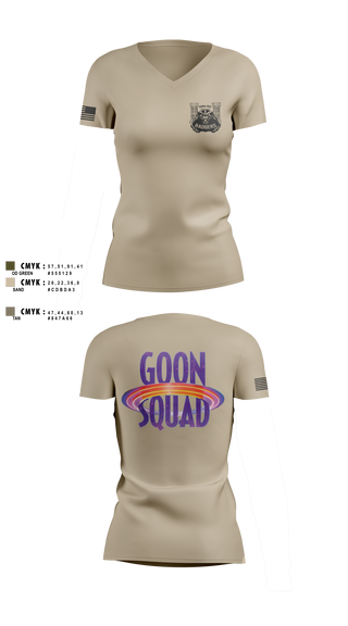 Womens Short Sleeve Vneck Shirt, GOON SQUAD, Army, Teamtime, Team time, sublimation, custom sports apparel, team uniforms, spirit wear, spiritwear, sports uniforms, custom shirts, team store, custom team store, fundraiser sports, apparel fundraiser