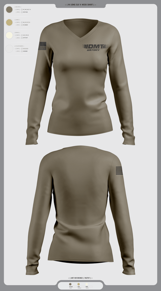 Womens Long Sleeve Vneck Shirt, IDMT, Air Force, Teamtime, Team time, sublimation, custom sports apparel, team uniforms, spirit wear, spiritwear, sports uniforms, custom shirts, team store, custom team store, fundraiser sports, apparel fundraiser