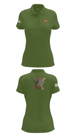 Womens Short Sleeve Performance Polo, Archer Battery 2-2 FA, Army, Teamtime, Team time, sublimation, custom sports apparel, team uniforms, spirit wear, spiritwear, sports uniforms, custom shirts, team store, custom team store, fundraiser sports, apparel fundraiser