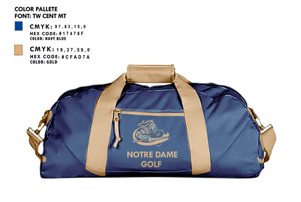 Duffle Bag, Notre Dame Catholic High School Golf, Golf, Teamtime, Team time, sublimation, custom sports apparel, team uniforms, spirit wear, spiritwear, sports uniforms, custom shirts, team store, custom team store, fundraiser sports, apparel fundraiser