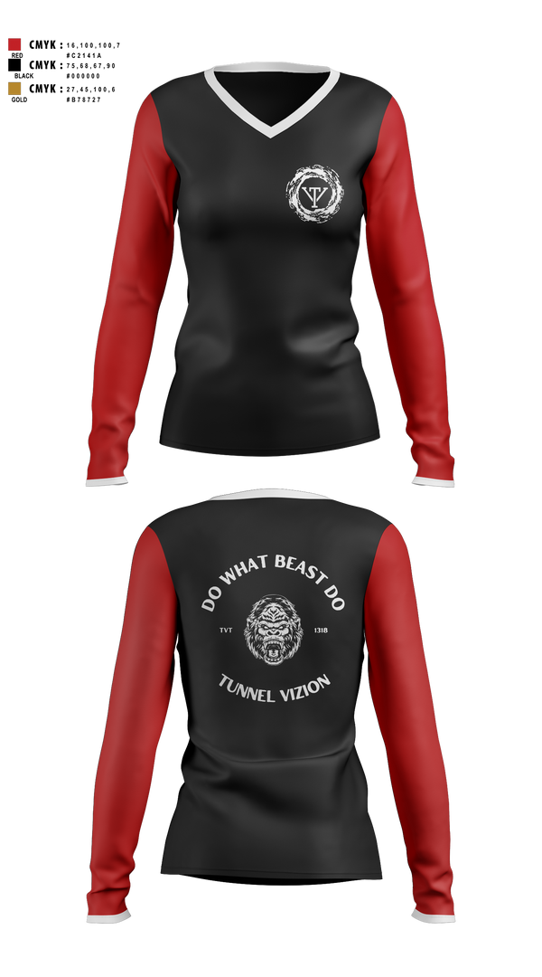 Womens Long Sleeve Vneck Shirt, TUNNEL VIZION, Spirit Store, Teamtime, Team time, sublimation, custom sports apparel, team uniforms, spirit wear, spiritwear, sports uniforms, custom shirts, team store, custom team store, fundraiser sports, apparel fundraiser