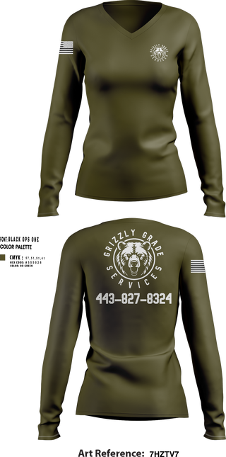 Womens Long Sleeve Vneck Shirt, Grizzly Grade Services, , Teamtime, Team time, sublimation, custom sports apparel, team uniforms, spirit wear, spiritwear, sports uniforms, custom shirts, team store, custom team store, fundraiser sports, apparel fundraiser