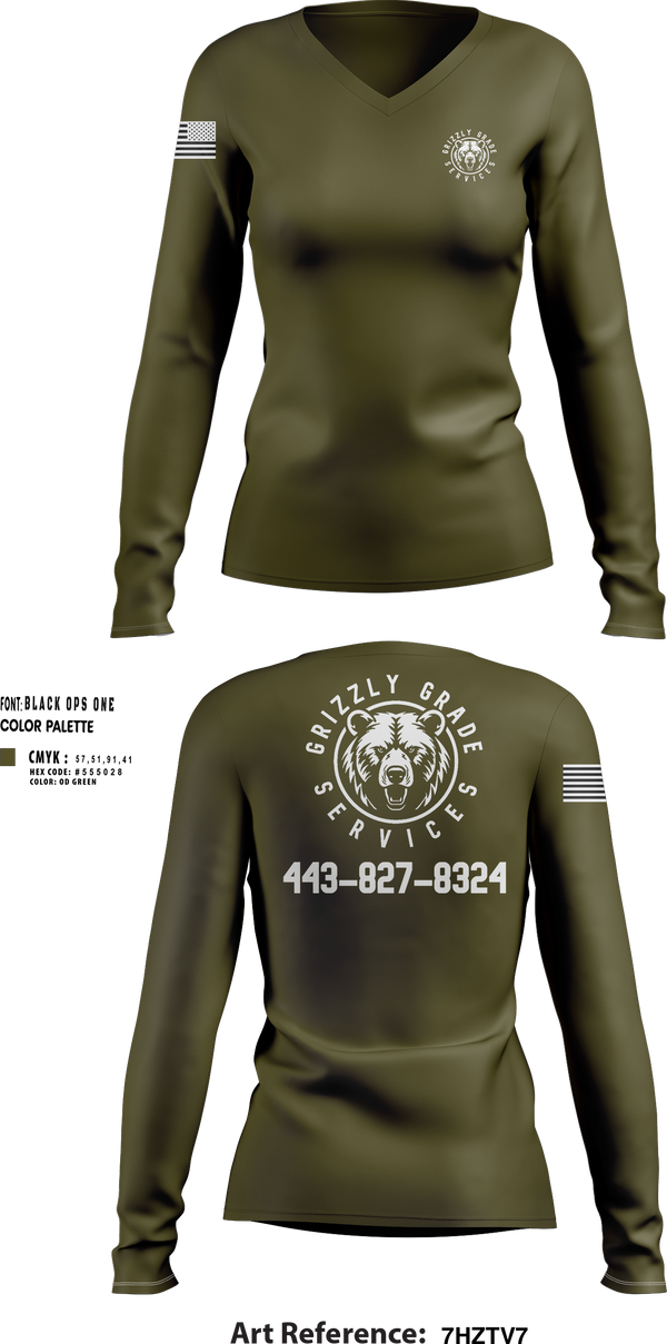 Womens Long Sleeve Vneck Shirt, Grizzly Grade Services, , Teamtime, Team time, sublimation, custom sports apparel, team uniforms, spirit wear, spiritwear, sports uniforms, custom shirts, team store, custom team store, fundraiser sports, apparel fundraiser