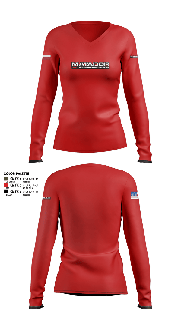 Women's Long Sleeve Vneck Shirt, Matador Tactical, , Teamtime, Team time, sublimation, custom sports apparel, team uniforms, spirit wear, spiritwear, sports uniforms, custom shirts, team store, custom team store, fundraiser sports, apparel fundraiser