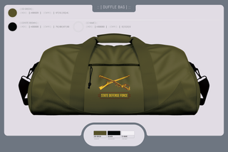 Duffle Bag, State Defense Force, Army, Teamtime, Team time, sublimation, custom sports apparel, team uniforms, spirit wear, spiritwear, sports uniforms, custom shirts, team store, custom team store, fundraiser sports, apparel fundraiser