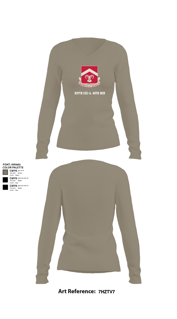 Womens Long Sleeve Vneck Shirt 1, 937th CEC-A, 40th BEB, Army, Teamtime, Team time, sublimation, custom sports apparel, team uniforms, spirit wear, spiritwear, sports uniforms, custom shirts, team store, custom team store, fundraiser sports, apparel fundraiser