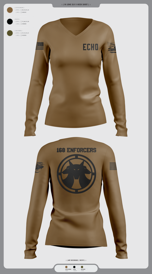 Womens Long Sleeve Vneck Shirt, Echo, Army, Teamtime, Team time, sublimation, custom sports apparel, team uniforms, spirit wear, spiritwear, sports uniforms, custom shirts, team store, custom team store, fundraiser sports, apparel fundraiser