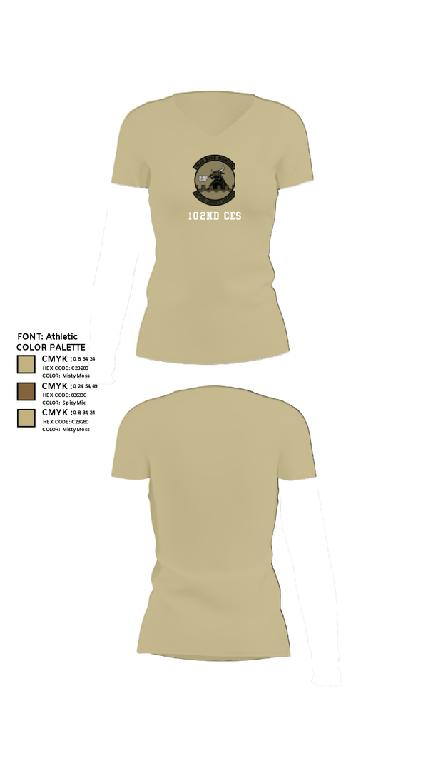 Womens Short Sleeve Vneck Shirt, 102nd CES, Air Force, Teamtime, Team time, sublimation, custom sports apparel, team uniforms, spirit wear, spiritwear, sports uniforms, custom shirts, team store, custom team store, fundraiser sports, apparel fundraiser