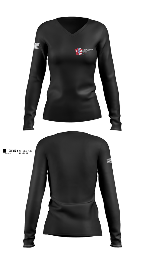 Womens Long Sleeve Vneck Shirt, Counterdrug Joint Task Force, Army, Teamtime, Team time, sublimation, custom sports apparel, team uniforms, spirit wear, spiritwear, sports uniforms, custom shirts, team store, custom team store, fundraiser sports, apparel fundraiser