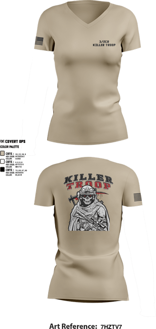 Womens Short Sleeve Vneck Shirt, 3/2CR Killer Troop, Army, Teamtime, Team time, sublimation, custom sports apparel, team uniforms, spirit wear, spiritwear, sports uniforms, custom shirts, team store, custom team store, fundraiser sports, apparel fundraiser