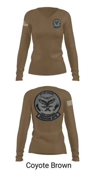 Women's Long Sleeve Vneck Shirt, Iron Eagle Shadow Ops, Army, Teamtime, Team time, sublimation, custom sports apparel, team uniforms, spirit wear, spiritwear, sports uniforms, custom shirts, team store, custom team store, fundraiser sports, apparel fundraiser