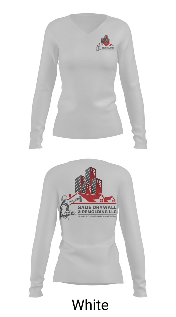 Womens Long Sleeve Vneck Shirt 1, Sadedrywall & remolding llc, , Teamtime, Team time, sublimation, custom sports apparel, team uniforms, spirit wear, spiritwear, sports uniforms, custom shirts, team store, custom team store, fundraiser sports, apparel fundraiser