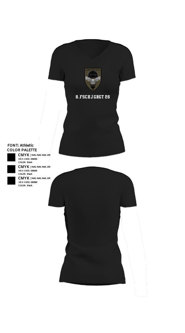 Womens Short Sleeve Vneck Shirt, 8.FschJgRgt 26, Army, Teamtime, Team time, sublimation, custom sports apparel, team uniforms, spirit wear, spiritwear, sports uniforms, custom shirts, team store, custom team store, fundraiser sports, apparel fundraiser