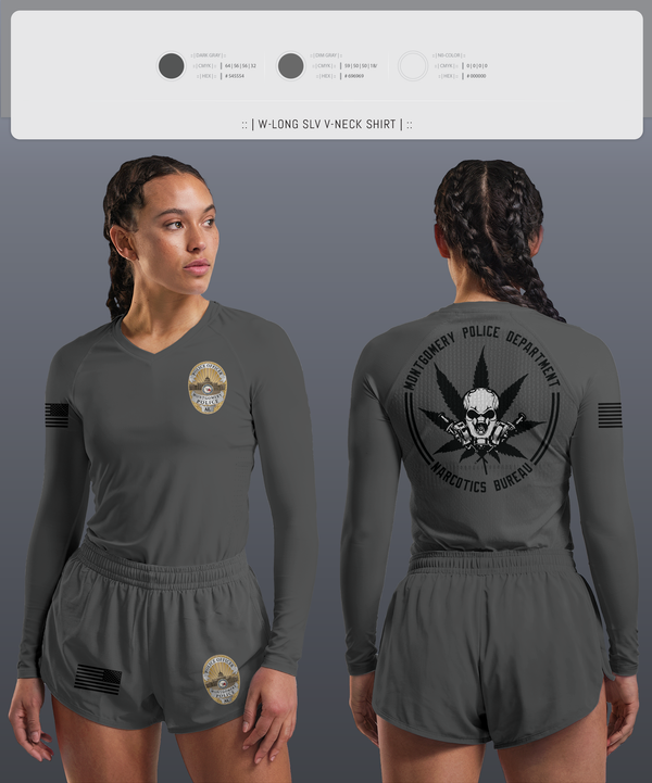 Womens Long Sleeve Vneck Shirt, NARCOTICS BUREAU, Police, Teamtime, Team time, sublimation, custom sports apparel, team uniforms, spirit wear, spiritwear, sports uniforms, custom shirts, team store, custom team store, fundraiser sports, apparel fundraiser