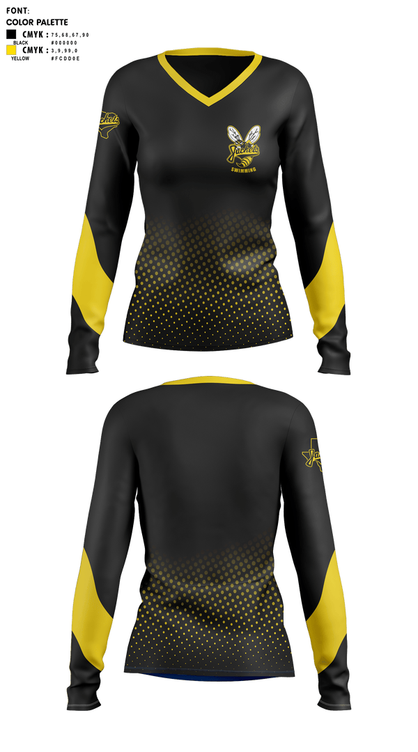 Womens Long Sleeve Vneck Shirt, Denison High School Swimming, Swimming, Teamtime, Team time, sublimation, custom sports apparel, team uniforms, spirit wear, spiritwear, sports uniforms, custom shirts, team store, custom team store, fundraiser sports, apparel fundraiser